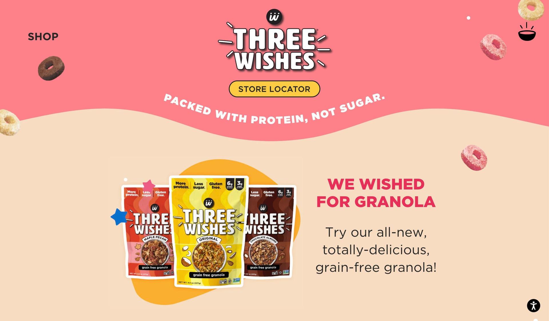 Three Wishes Cereal-food snacks website examples