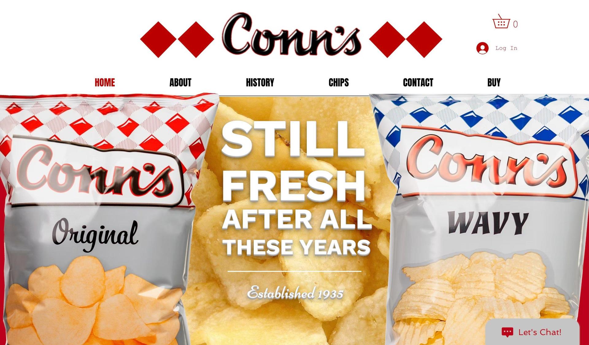 Conn's Chips-food snacks website examples