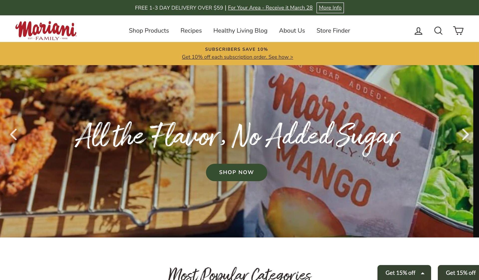 Mariani-food snacks website examples