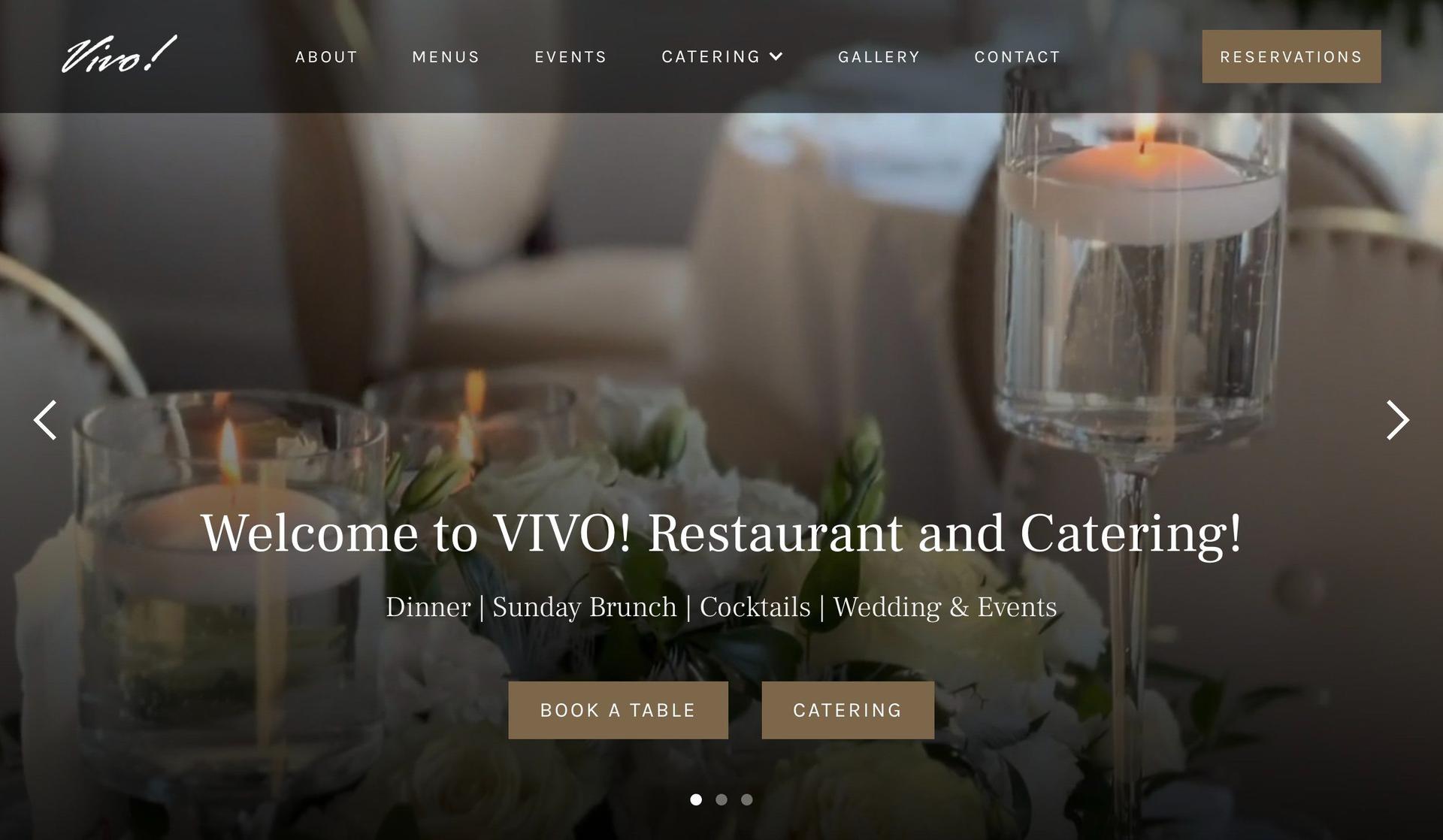Vivo Bayside-catering website examples