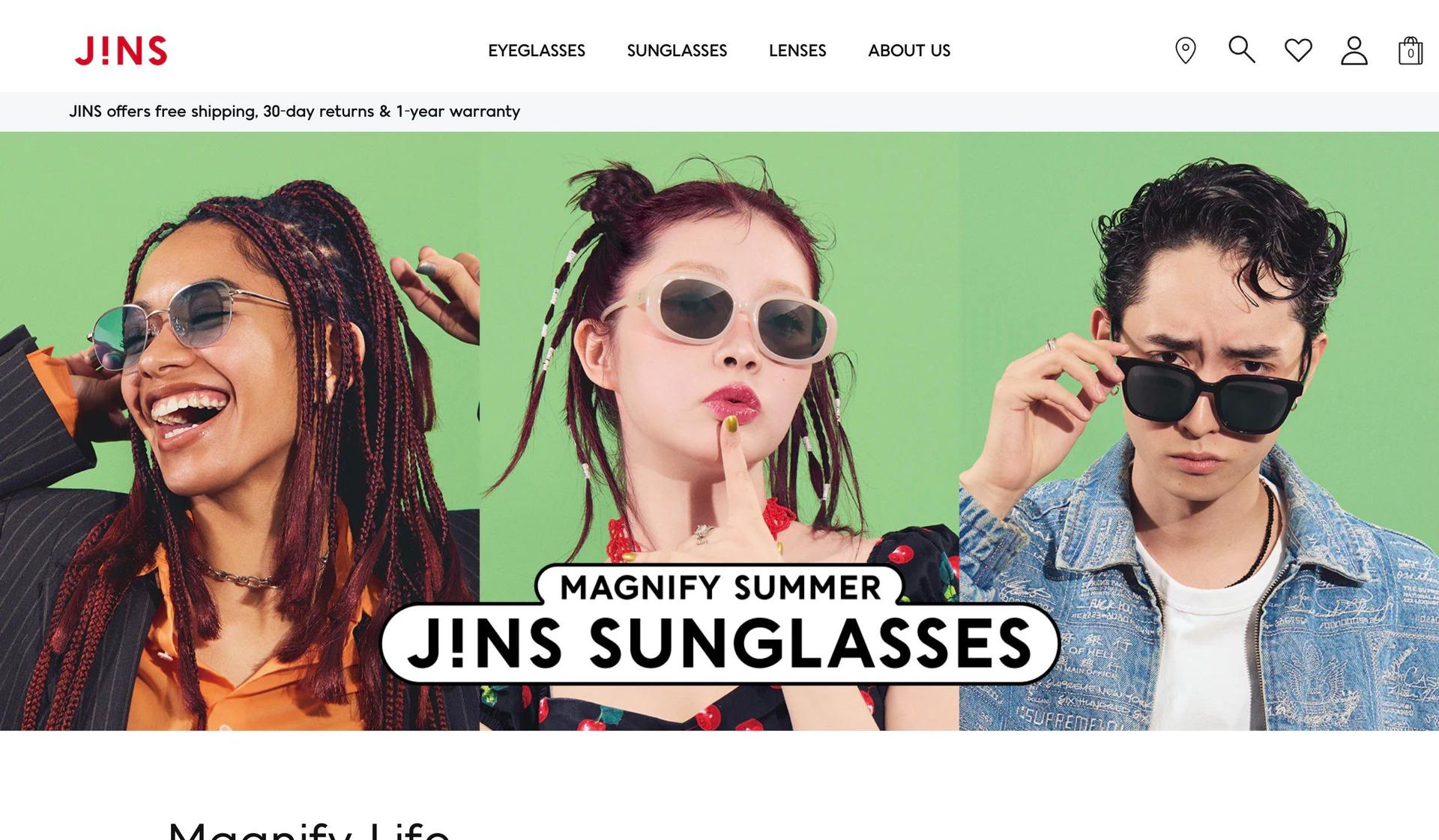 JINS-sunglasses website designs