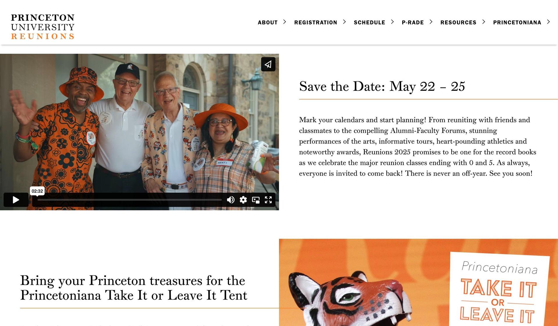 Princeton University-class reunion website examples